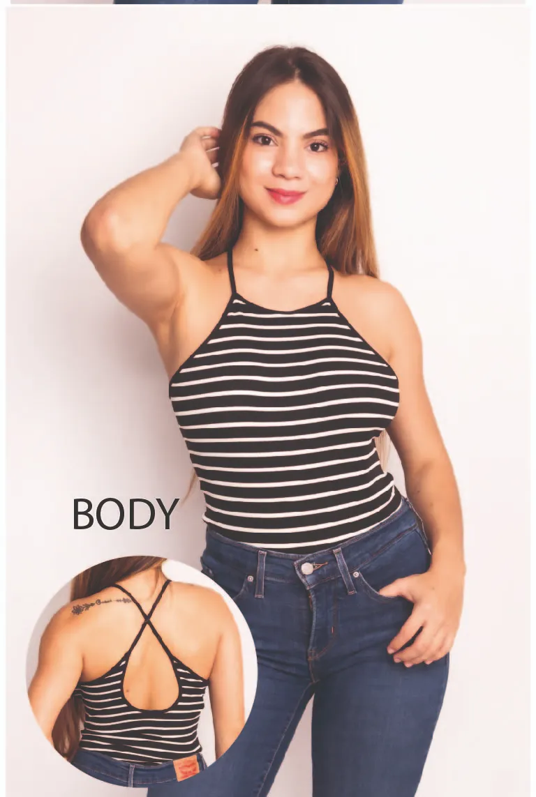 Body seamless tiras corte en espalda en rayas